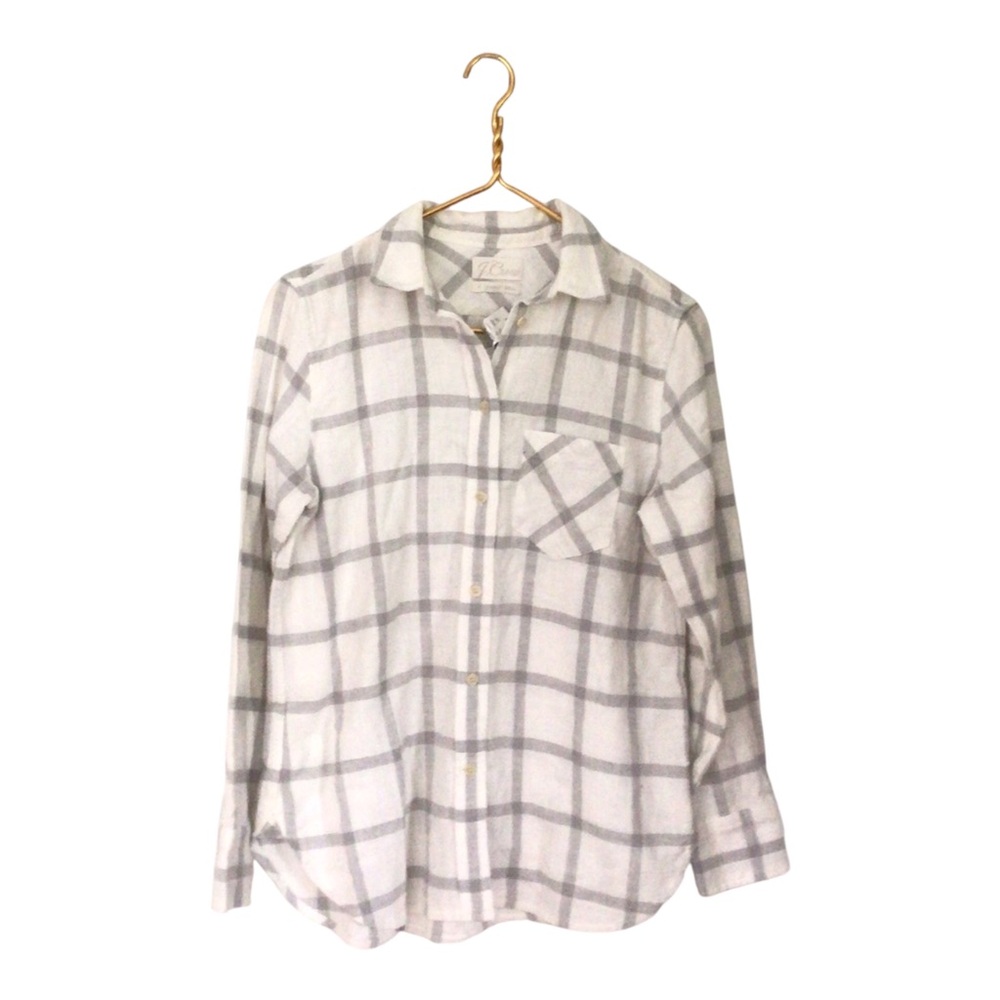 NWT J Crew White Gray Gingham Plaid Button Long Sleeve Casua Shirt 4 or S